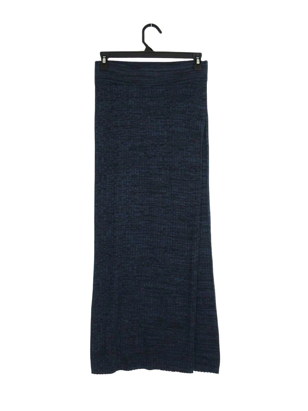 Peruvian Connection Pima Cotton Ribbed Knit Maxi Skirt Blue Marl Side Slit Small